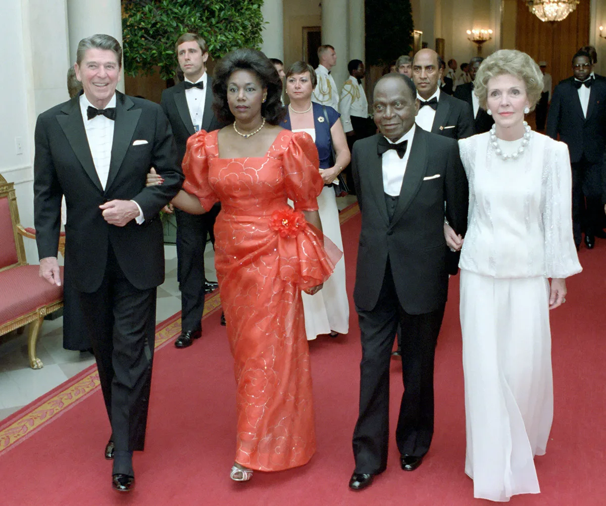Im Juni 1983 besuchten Félix und Marie-Thérèse Houphouët-Boigny das Weisse Haus in Washington. Empfangen wurden sie vom US-Präsidentenpaar Ronald und Nancy Reagan.