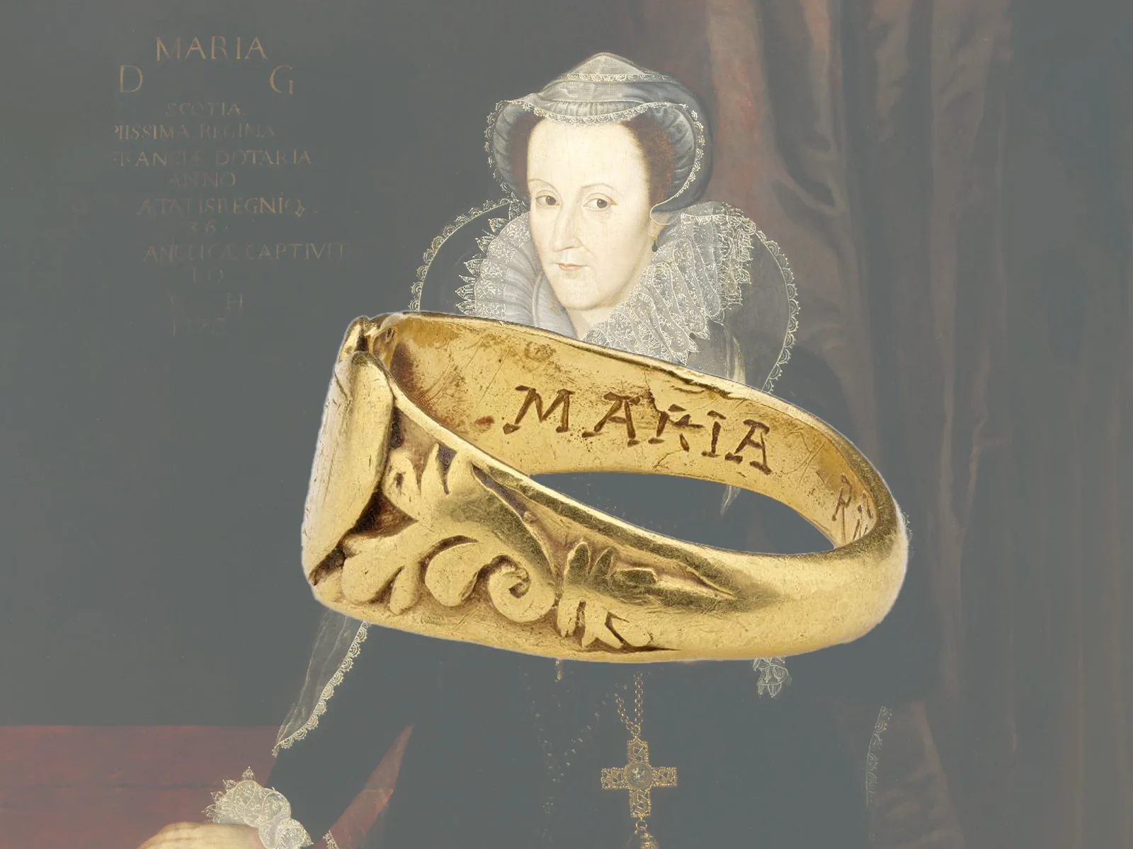This finger ring symbolises the wearer's loyalty to Mary I of Scotland, also known as Mary Stuart.